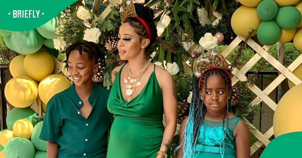 Kelly Khumalo showed off her kids, Thingo and Christian's soccer skills