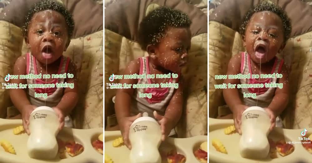 Video of sneaky baby drinking and wasting formula
