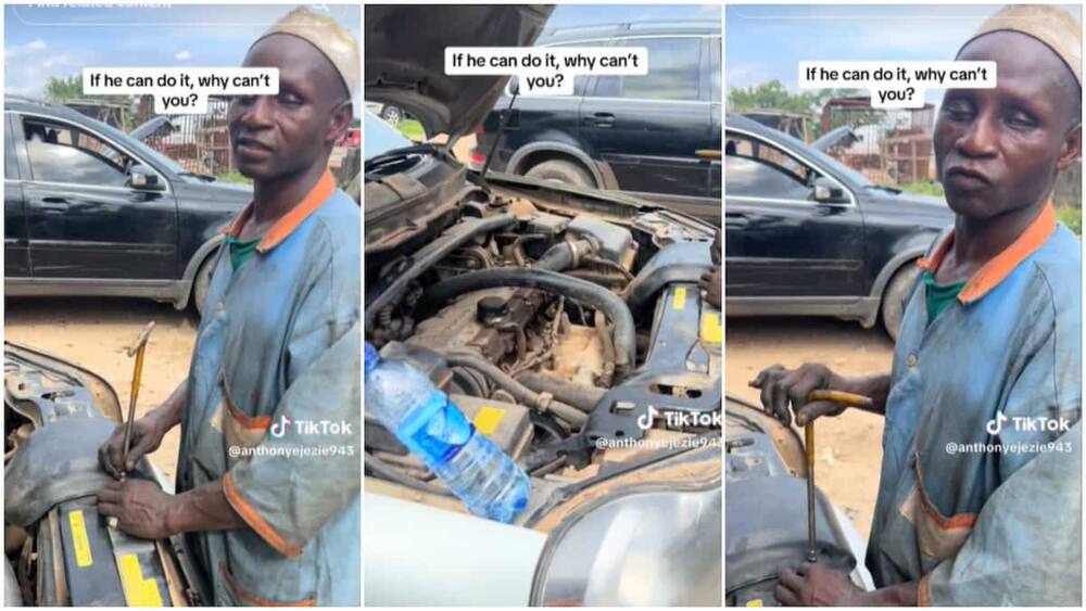 Blind mechanic with skills/Man fixed car.