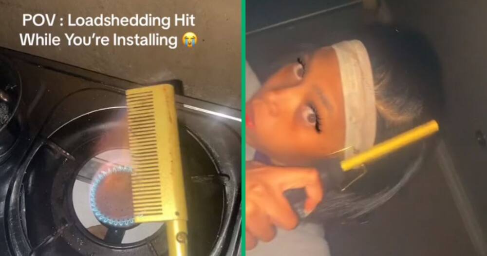Woman heats hot comb on gas stove
