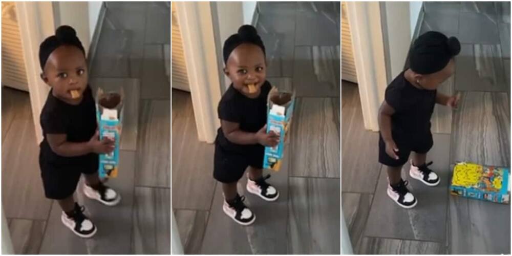 The little girl was caught "stealing" cereal