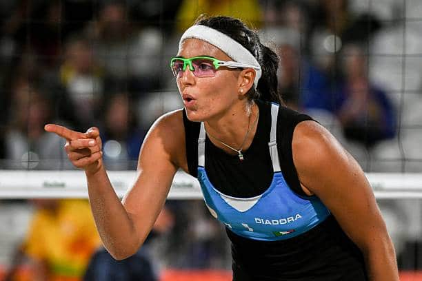 Marta Menegatti gestures during the women's beach volleyball