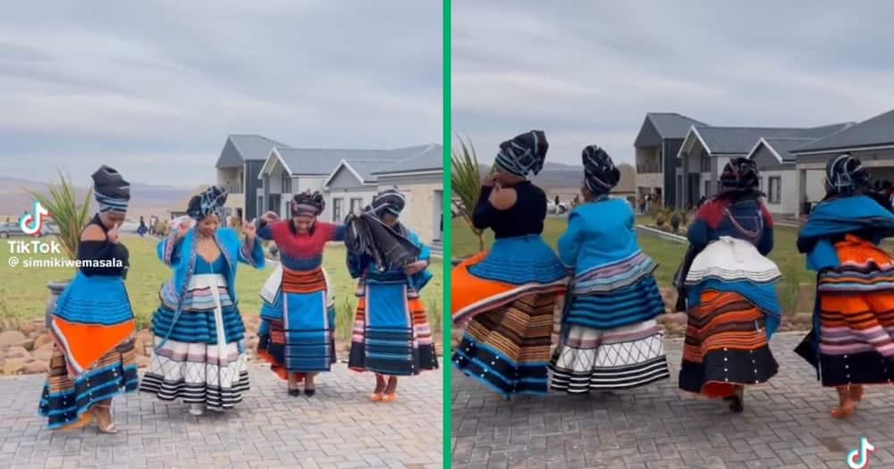 Four women wearing beautiful Xhosa traditional clothes