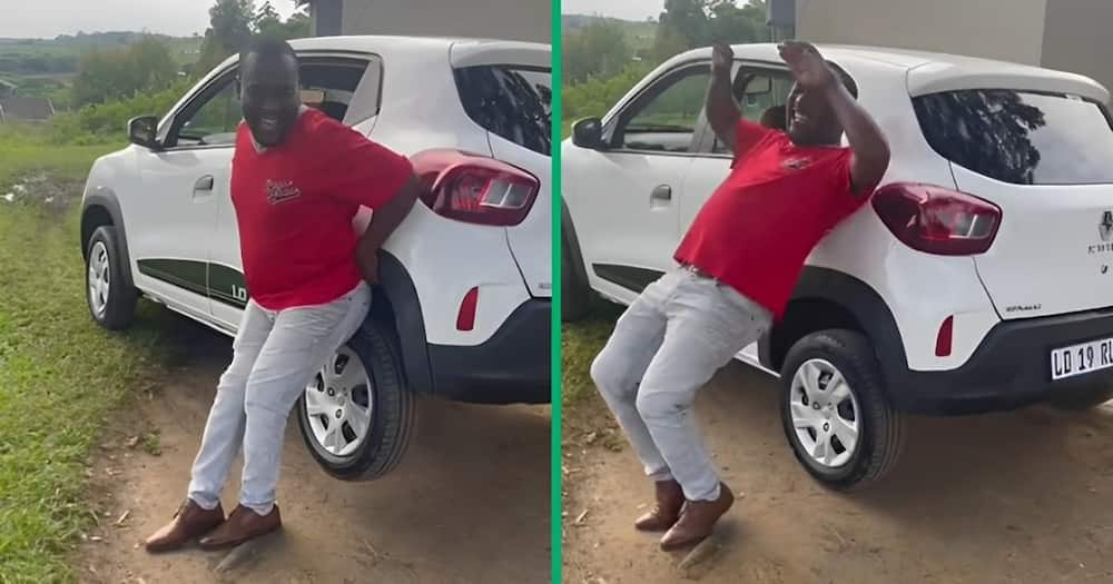 A showed off his strength by lifting a car with his hands