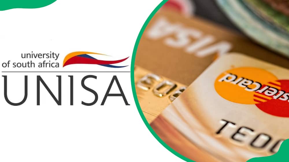 The UNISA logo and a picture of bank cards