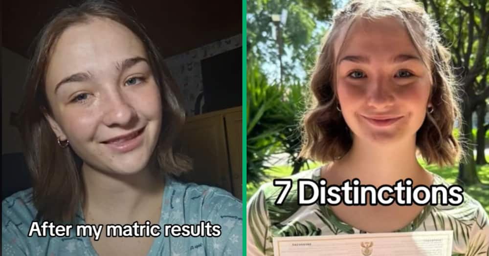 This young woman was happy about obtaining seven distinctions in matric. She posted a video about her marks online.