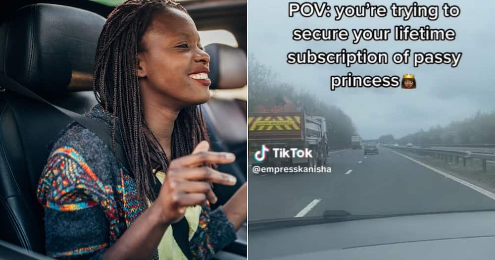 Woman excited to be man's passenger princess