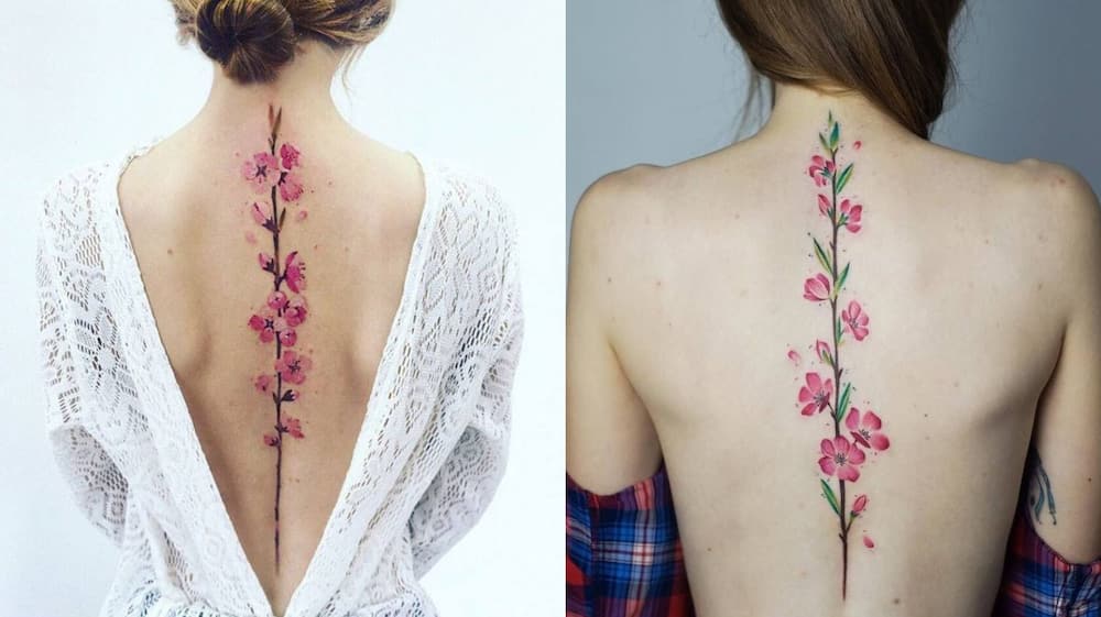 Flower spine tattoo