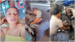 Beautiful Nigerian lady works as car mechanic, removes engine, repairs it in viral video