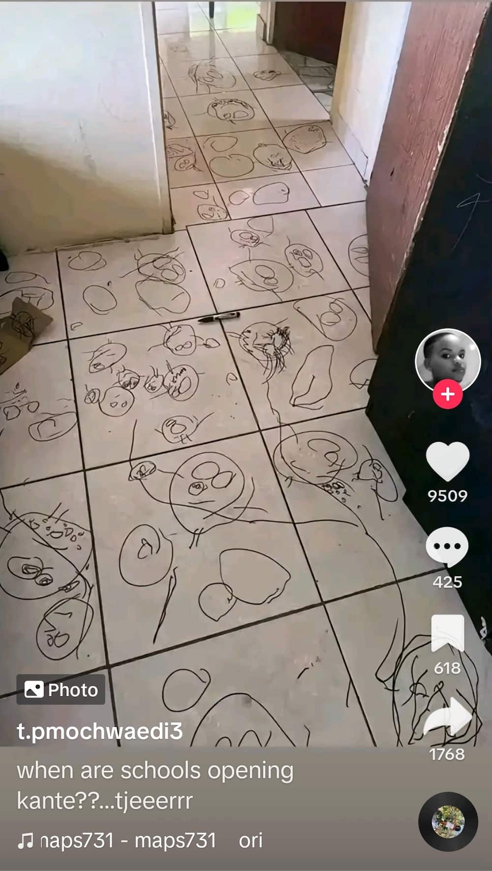 A child drew on the floor.