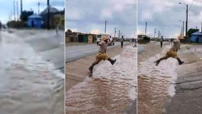 “Lol, little feet”: Mzansi entertained by viral video of short & funny man jumping over water