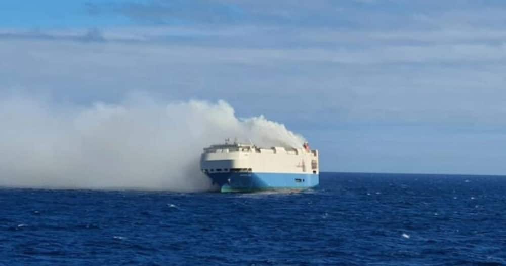 Burning Car Cargo Ship With Bentleys, Porsches and Volkswagens Stranded in the Atlantic Ocean