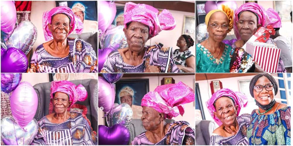 The grandmother was elated when her kids and grandkids surprised her on her 90th birthday