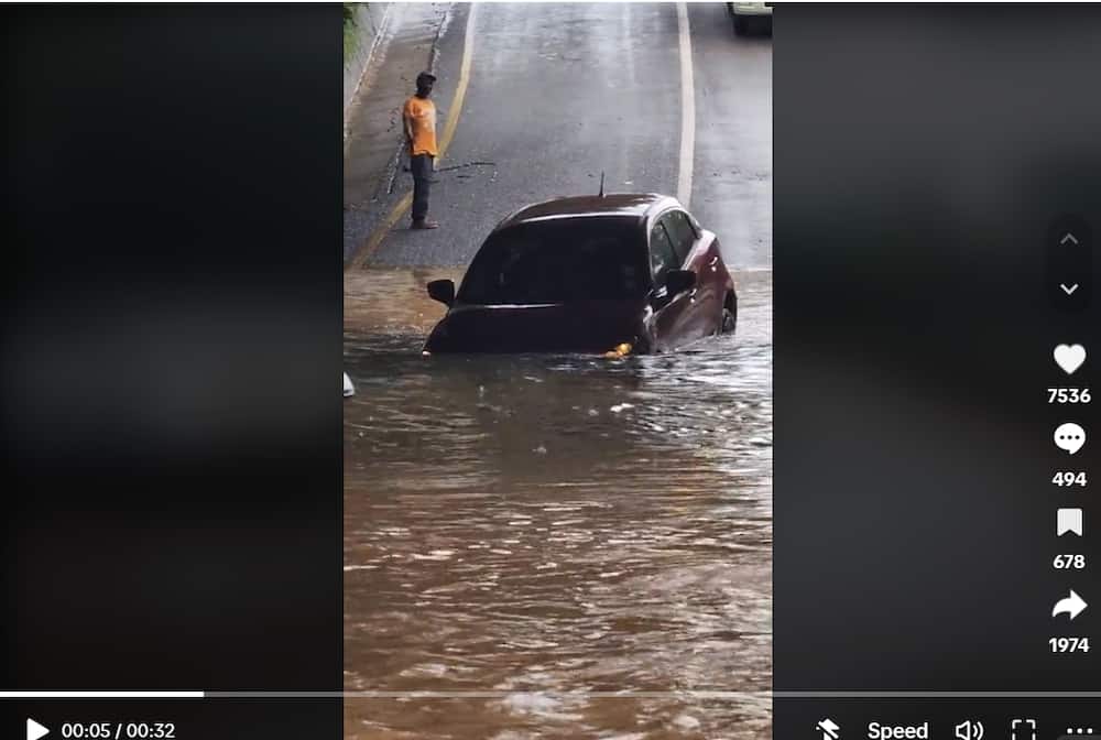 A TikTok video captured a light vehicle floating under a flooded bridge in Pretoria.