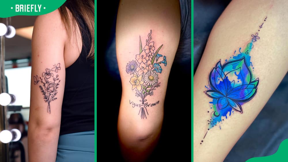 The dainty (L), flower bouquet (C) and watercolour flower tattoo (R)