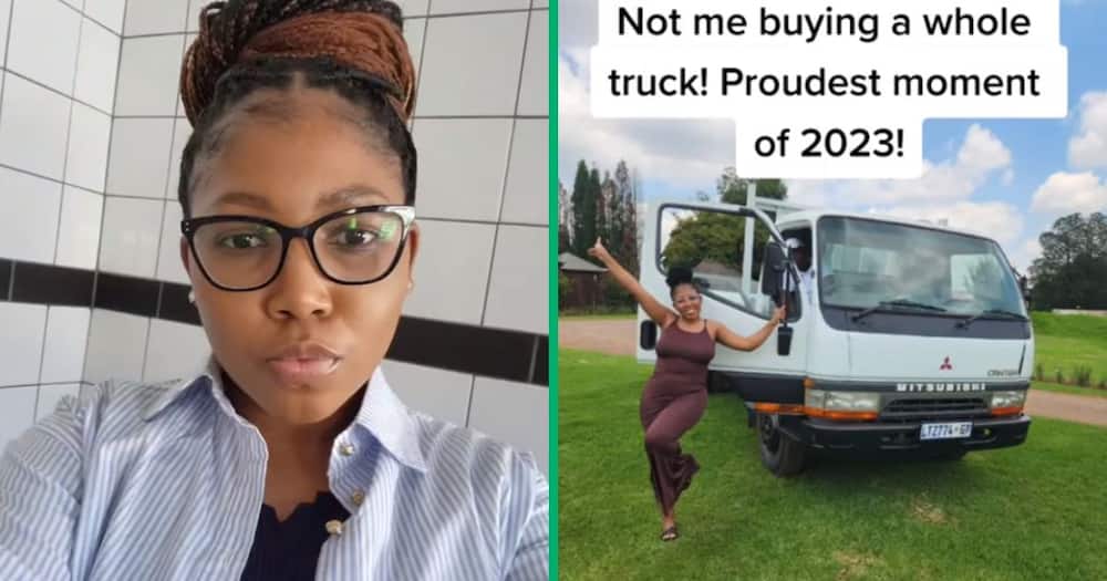 Young woman buying a new truck