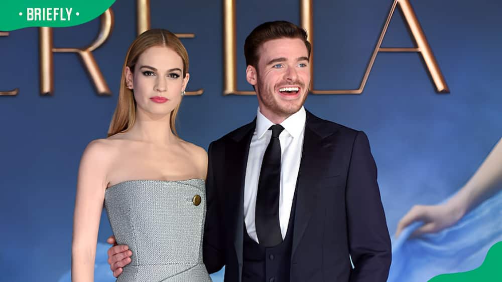 Lily James and Richard Madden during the UK Premiere of "Cinderella" at Odeon Leicester Square