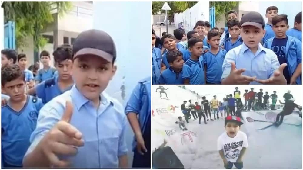 A collage showing the boy rapping. Photo source: Al Jazeera