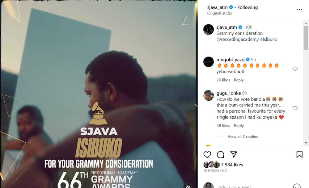 Sjava announced he is seeking the Best African Music Performance Grammy Award nomination.
