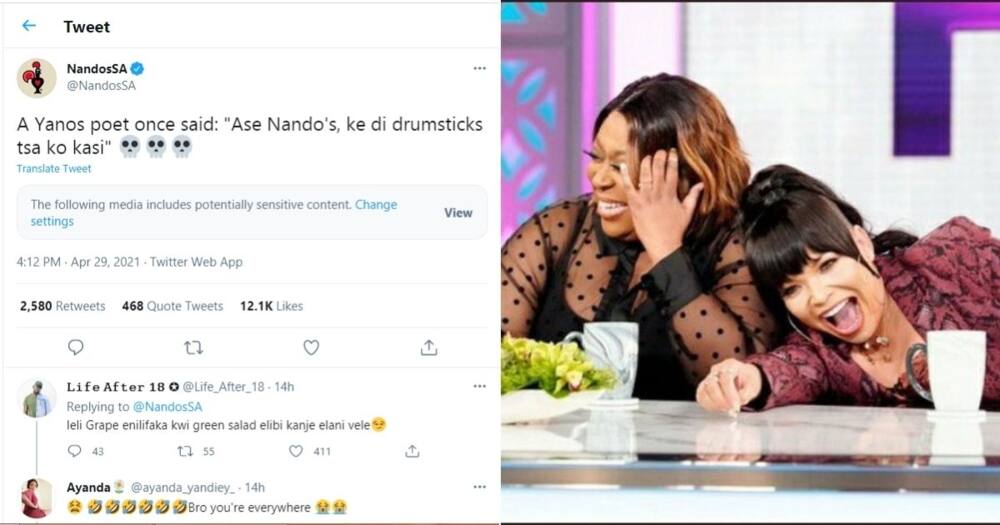 Nandos is killing it on social media as Mzansi users are reacting to a poem about Kasi drumsticks. image: Twitter