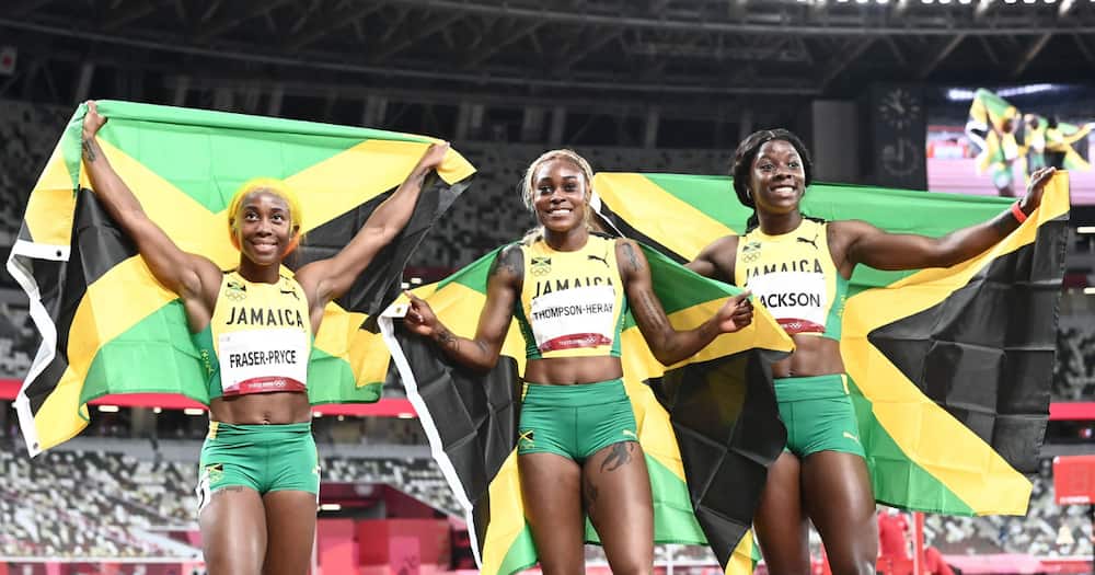 Olympics, Jamaica, female runners, gold, silver, bronze, Elaine Thompson-Herah, breaks record