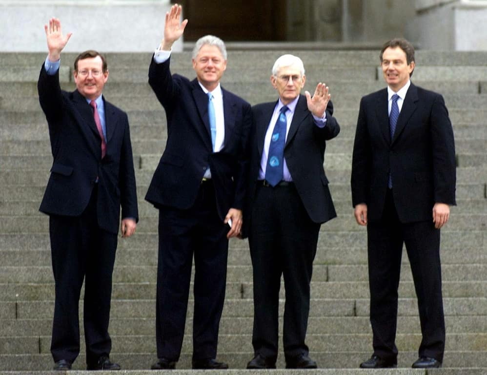 David Trimble worked for peace with then US president Bill Clinton and UK prime minister Tony Blair