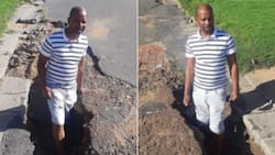 "The City of Potholes": Man stands waist deep in pothole, SA seriously gatvol