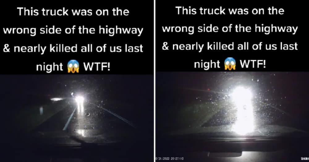 A driver was praised for avoiding a truck in a scary clip.