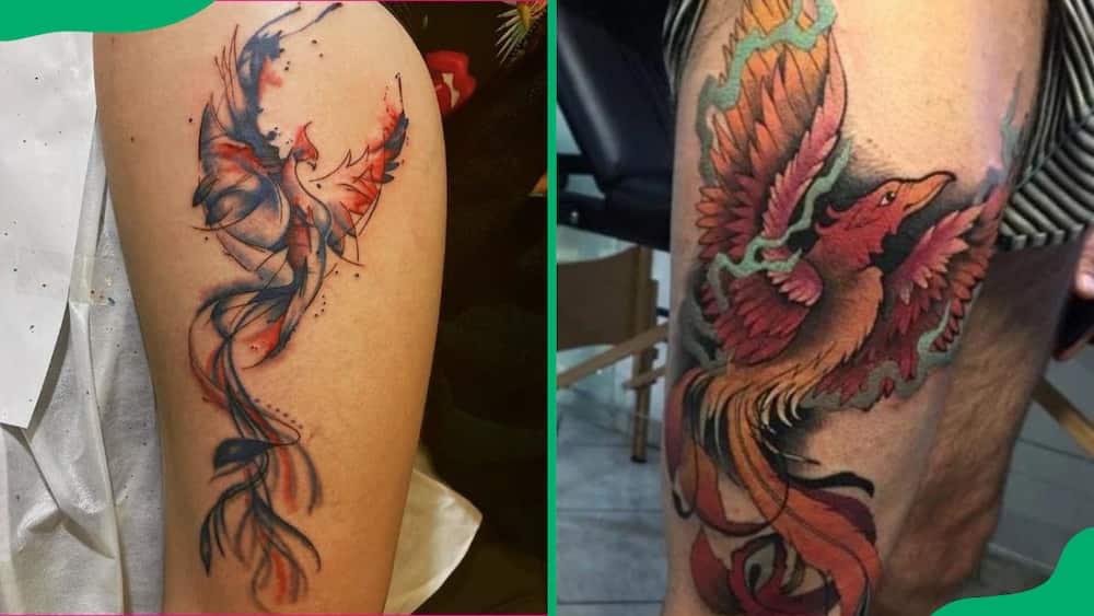 Thigh phoenix tattoo