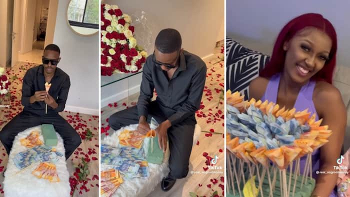Mzansi forex trader gifts girlfriend with money bouquet worth R27 000 on birthday, SA ladies green with envy