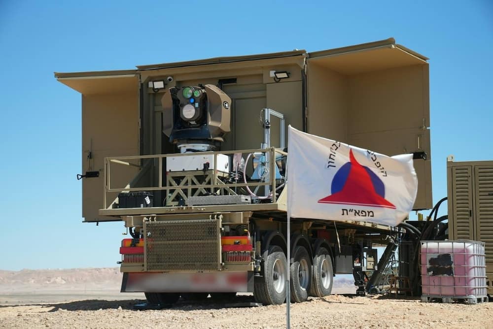 A high-power laser interception system developed by the Israeli defence ministry's directorate of defence research and development and Rafael Advanced Defence Systems is seen in this picture released by the ministry on April 14, 2022
