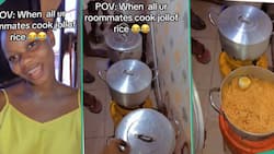 "Their kitchen is neat": Students cook 7 pots of jollof rice in school hostel, post video on TikTok