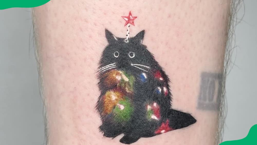 Christmas cat tattoo