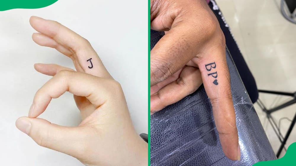 Finger tattoo with initials
