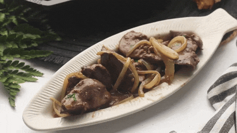 Hot ox liver and onion served