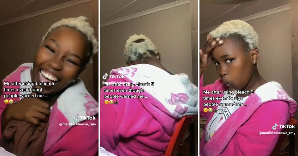 Lady bleached her hair 5 times, leaving her with bald patches where her hair used to be, TikTok video goes viral