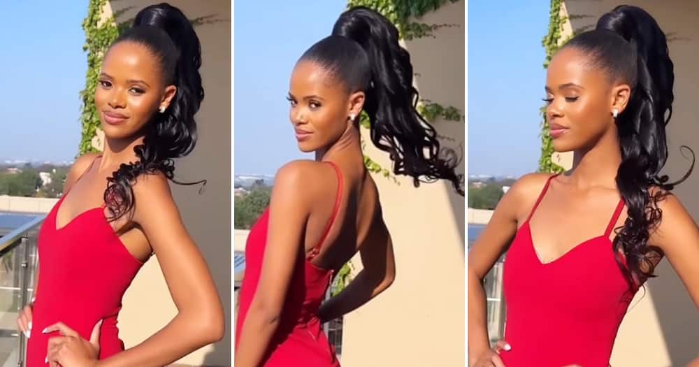 Miss SA, Ndavi Nokeri once again flaunted her high ponytail, looking amazing in a red dress