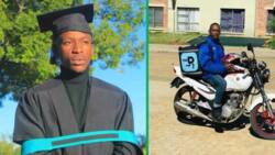 Mr D delivery driver gets escorted by fellow colleagues on motorbikes for his graduation in a video