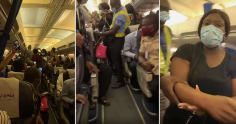 A woman held up an entire plan after she refused to put her luxury handbag on the floor. Photos: @belindaeffah / IG.