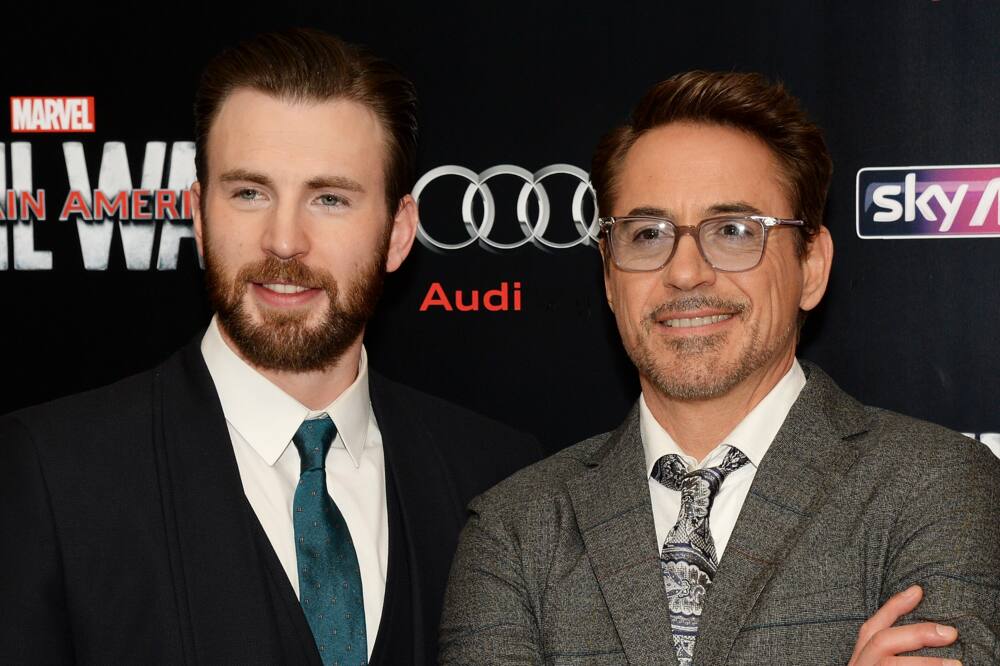 MCU stars Robert Downey Jr. and Chris Evans during the European film premiere of Captain America: Civil War at Vue Westfield on 26 April 2016 in London.