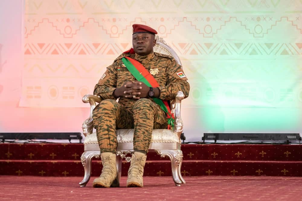 Coup leader Lieutenant-Colonel Paul-Henri Sandaogo Damiba, pictured at ceremonies in March where he was sworn in as transitional president