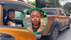 Independent young woman thanks dad for teaching her how to drive manual car, shows skills in Ford Ranger
