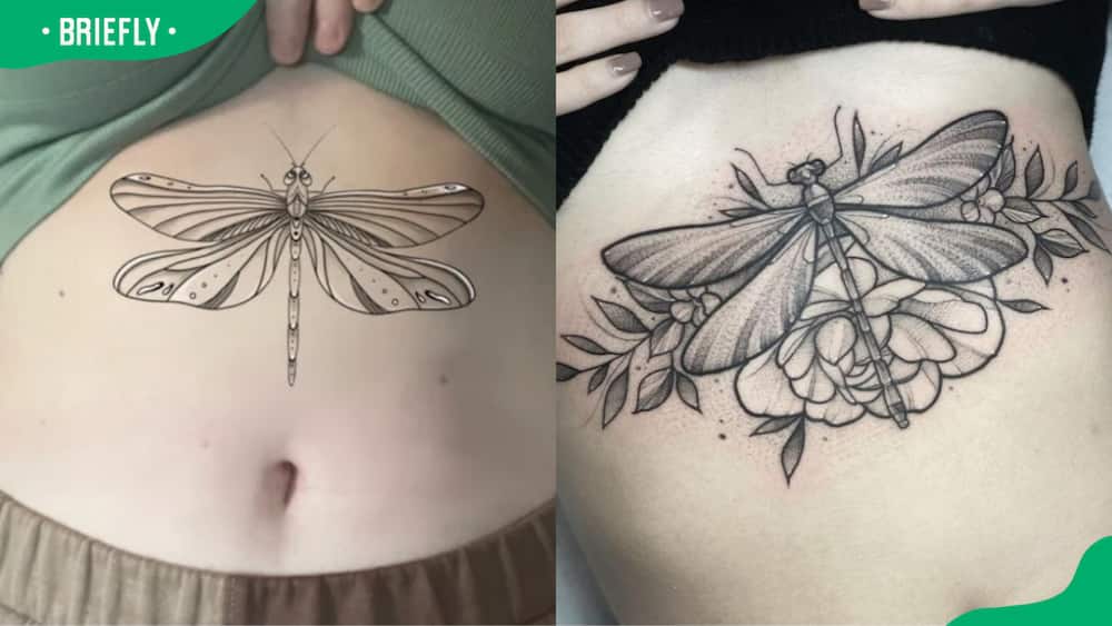 Belly dragonfly tattoo