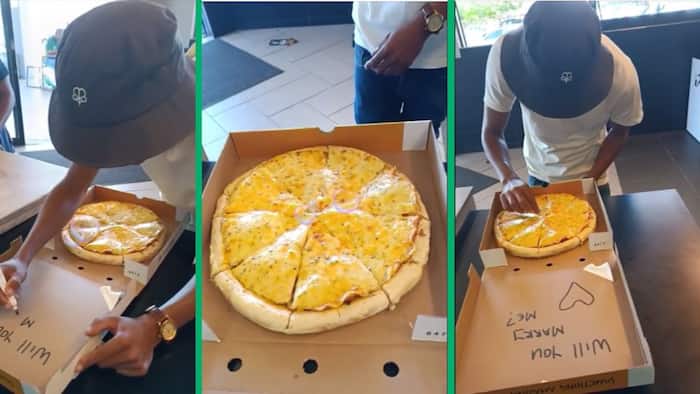 Mzansi man man proposes with pizza in heartwarming TikTok video, gesture has SA cracking jokes