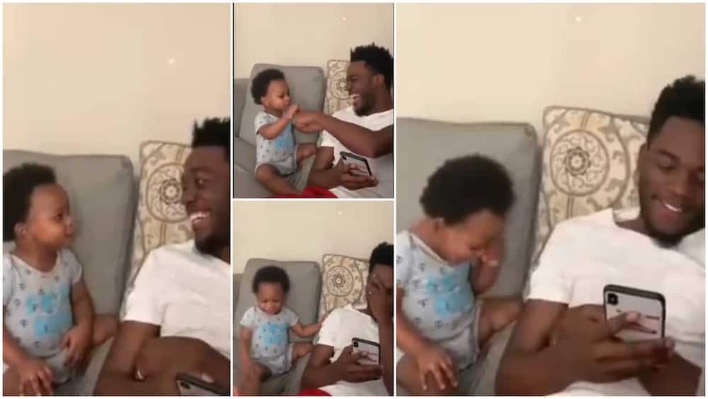 Sweet moment 'father' and son fist-bumps as they talk funny things, video causes laughter