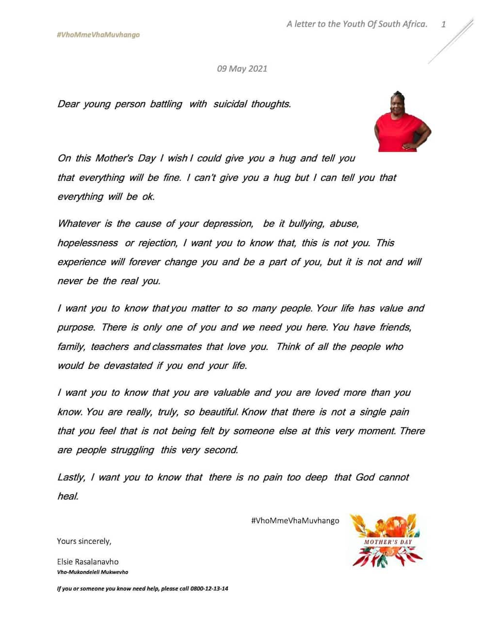 Muvhango mothers write letters to the youth in commemoration of Mother's Day