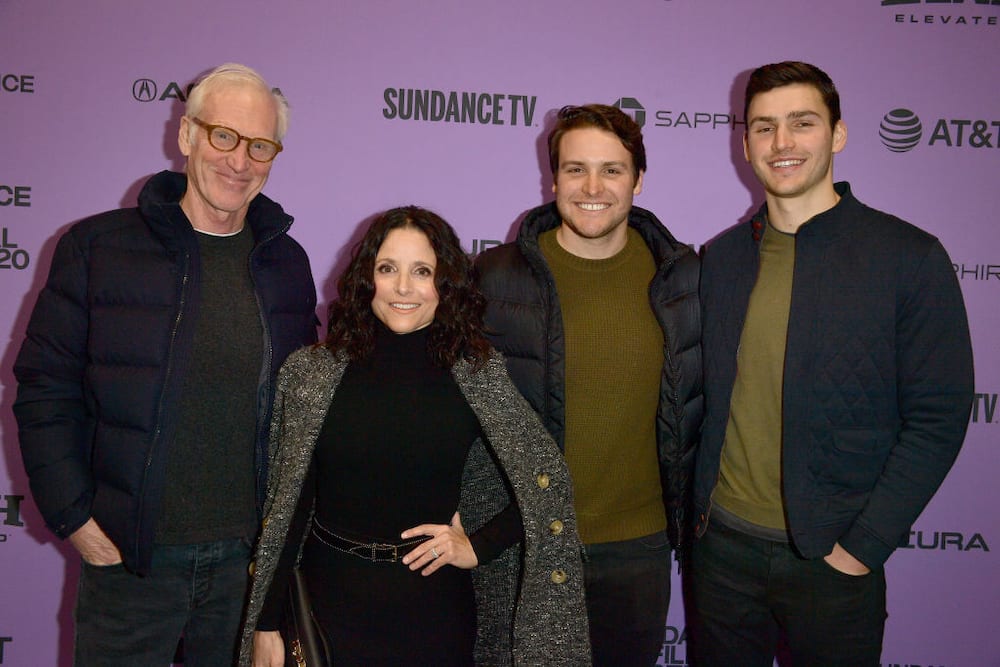 Brad Hall, Julia Louis-Dreyfus, Henry Hall, and Charlie Hall (left to right) at the 2020 Sundance Film Festival - Downhill Premiere at Eccles Center Theatre on 26January 2020.