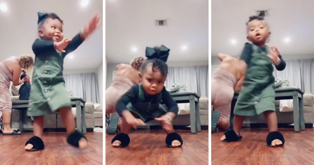 Cute toddler, twerking, TitTok dance, little girl, vibing