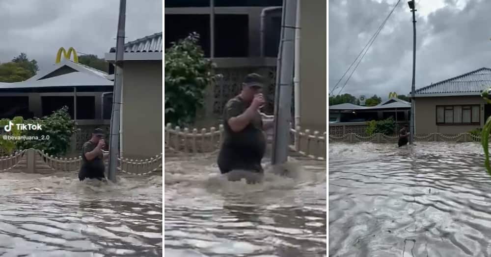 Man stuck in flooded street in Cape Town