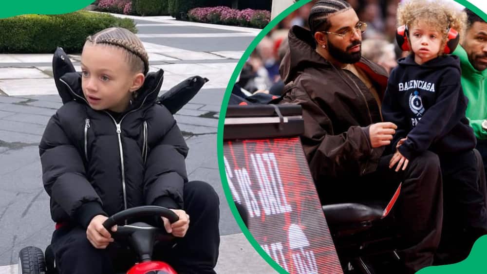 Adonis Graham having a good time (L). Drake and his son during a basketball match in 2022 (R)